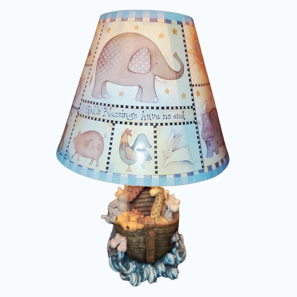 Noah's Ark Nursery Table Lamp Animals God's Blessings Have No End with Shade